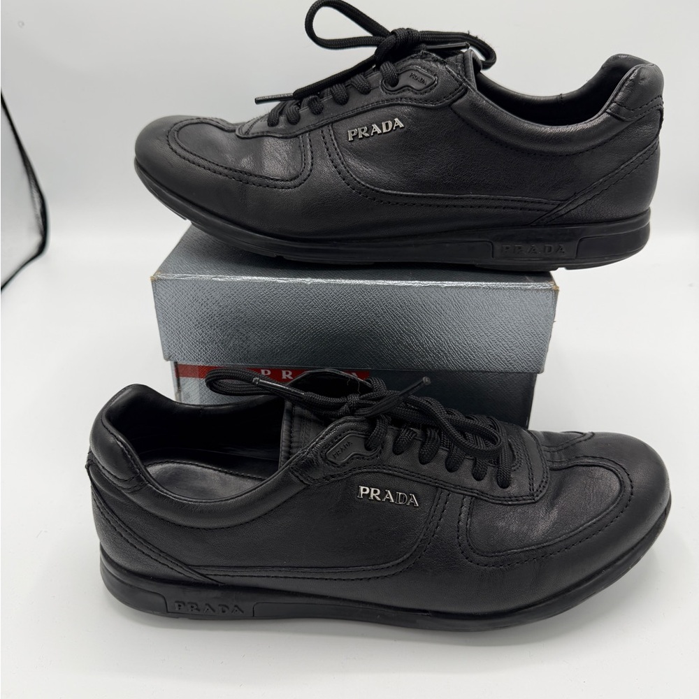 Prada Men's Black Leather Aviator Sneakers